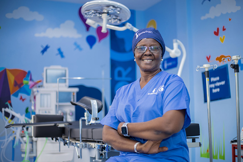 A nurse smiling.